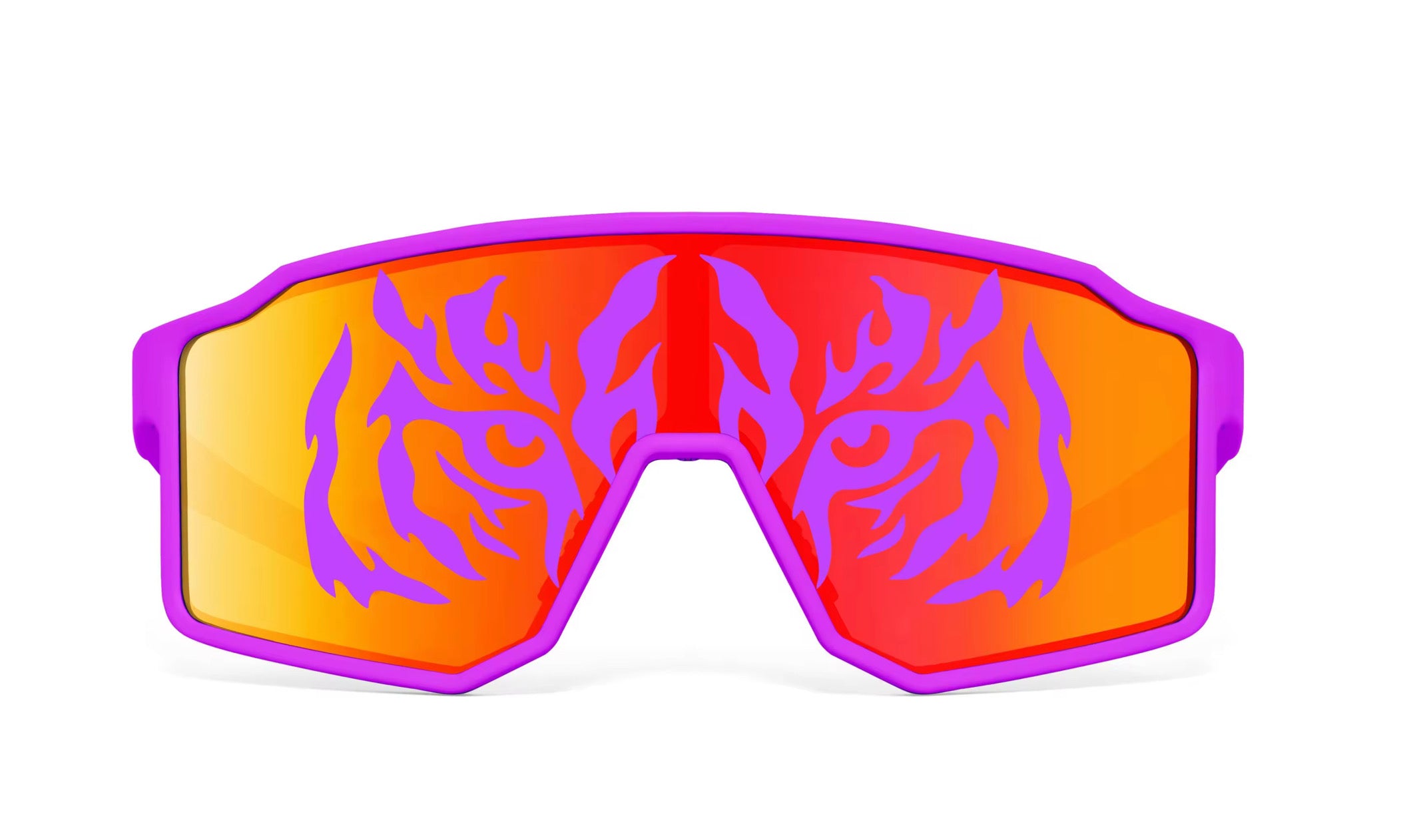 "MACHO MAN" Bayou Bengal Tiger Eye Sunglasses — Purple Shield Lens