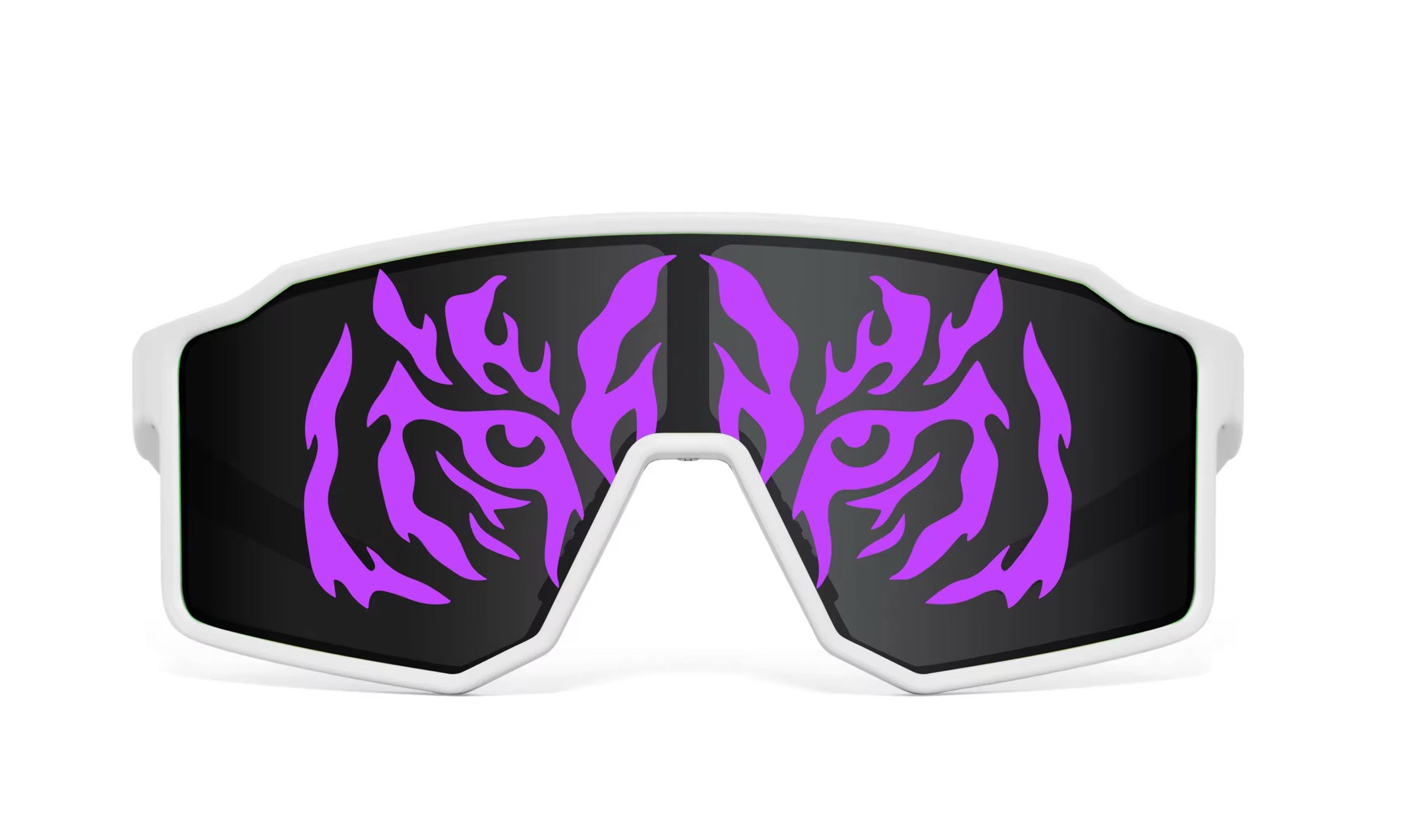 "MACHO MAN" Bayou Bengal Tiger Eye Sunglasses — Purple Shield Lens