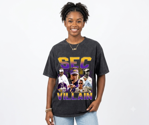 SEC Villain Vintage Graphic Tee | Oversized Purple & Gold Streetwear